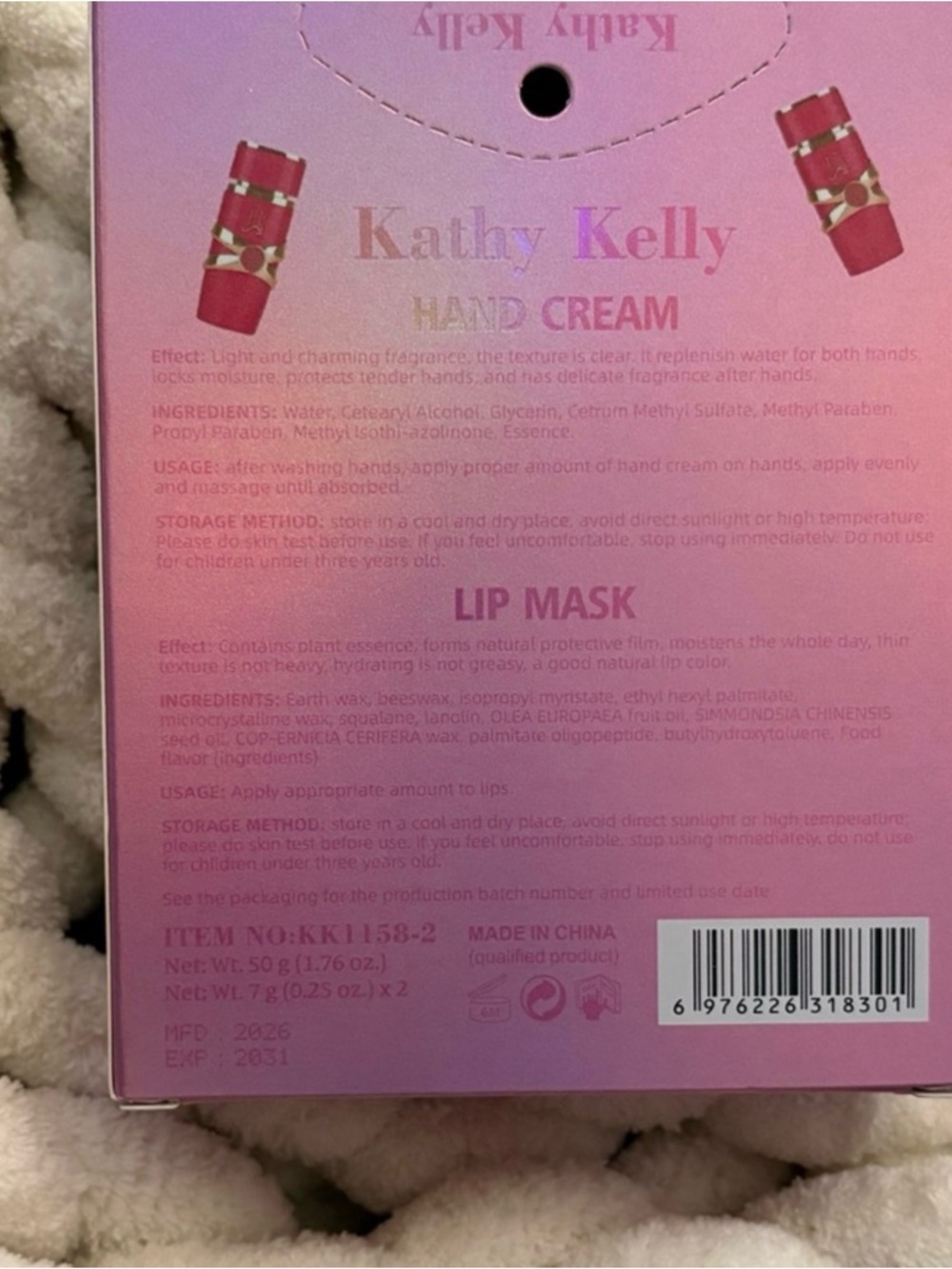 Kathy Kelly Pink Hand Cream & Lip Mask Set by - Picture 2 of 2